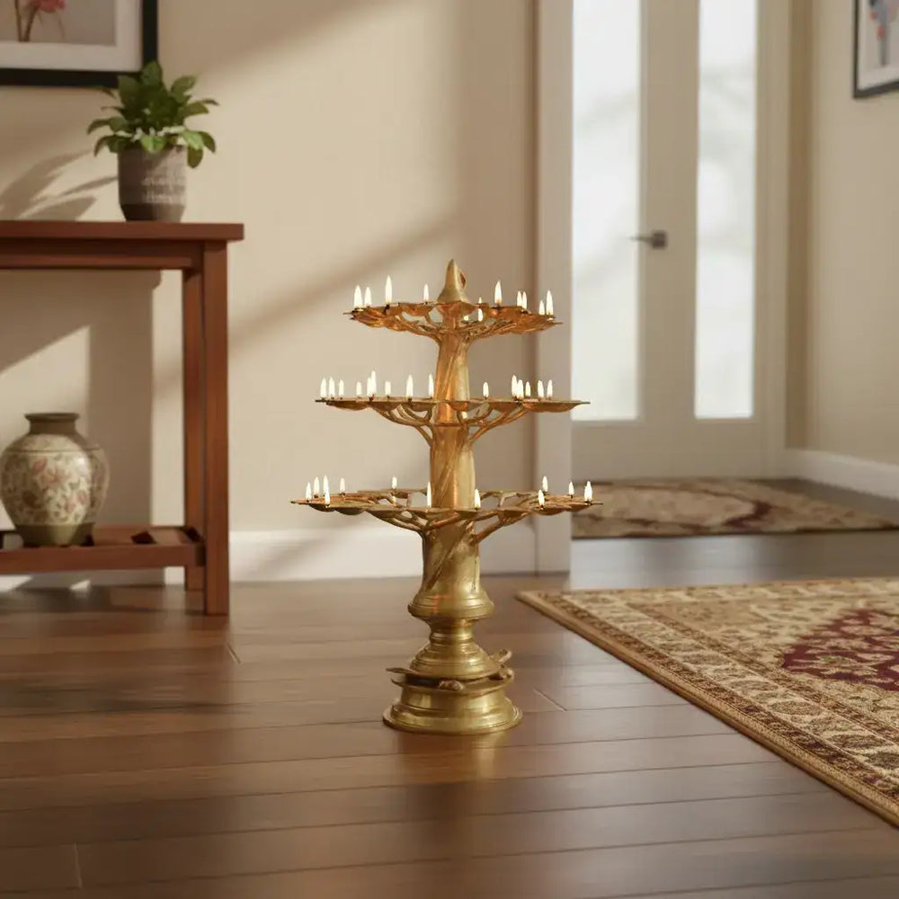 Tree-Shaped Bronze Multi-Wicks Oil Lamp – Perfect for Temples & Homes pooja accessories