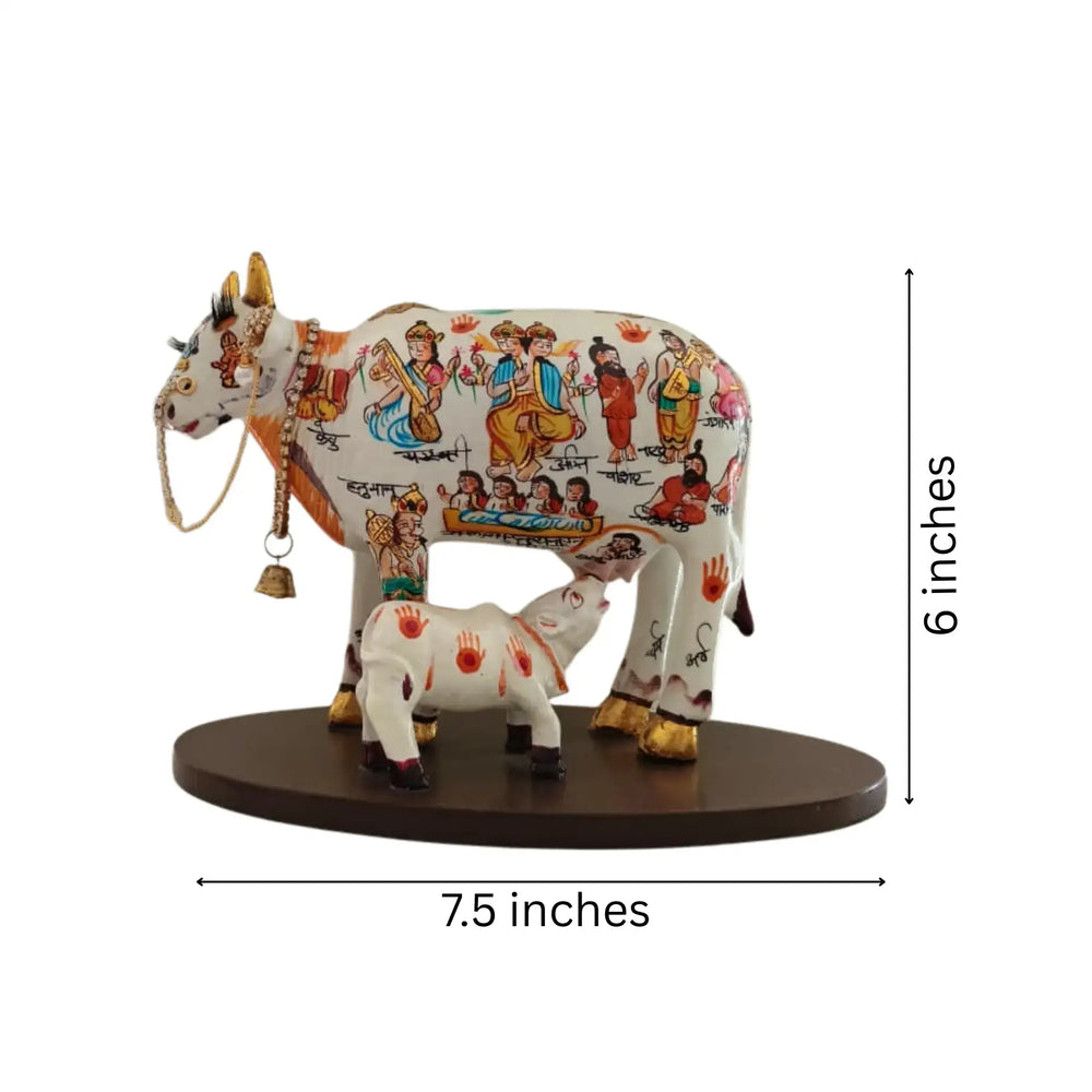 Kamadhenu Resin Cow with Calf | Decorative Spiritual Figurine maruthi handicrafts