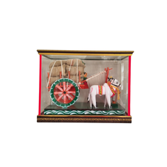 Handcrafted Kondapalli Wooden Bullock Cart in Display Case – Traditional Indian Village Art