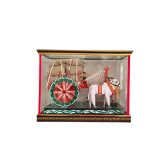 Handcrafted Kondapalli Wooden Bullock Cart in Display Case – Traditional Indian Village Art Kondapalli Lacquerware