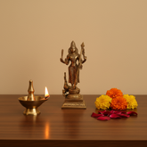 Traditional Lord Kartikeya Idol with Vel and Peacock Brass Artwork