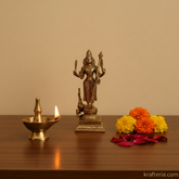 Traditional Lord Kartikeya Idol with Vel and Peacock Brass Artwork