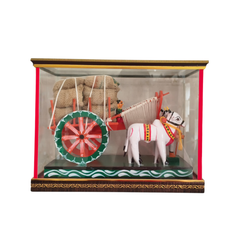 Handcrafted Kondapalli Wooden Bullock Cart in Display Case – Traditional Indian Village Art
