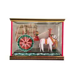 Handcrafted Kondapalli Wooden Bullock Cart in Display Case – Traditional Indian Village Art Kondapalli Lacquerware