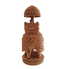 Wooden Carved Ambari Elephant With Umbrella