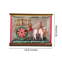 Handcrafted Kondapalli Wooden Bullock Cart in Display Case – Traditional Indian Village Art