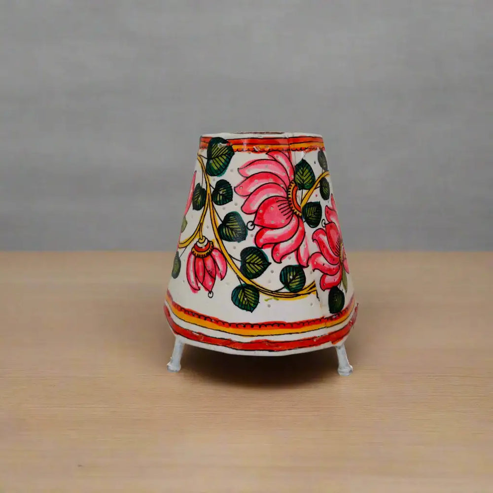 Traditional Handcrafted Pink Lotus Leather Lamp | Bed Lamp Leather Paintings