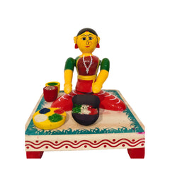 Lady Grinding Spices Figurine - Etikoppaka Lacquerware