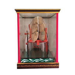 Handcrafted Kondapalli Wooden Bullock Cart in Display Case – Traditional Indian Village Art