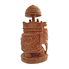 Wooden Carved Ambari Elephant With Umbrella