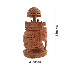 Wooden Carved Ambari Elephant With Umbrella