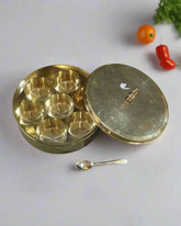 Pure Brass Spice Container for Kitchen – Vintage Indian Masala Dabba Brass Ware