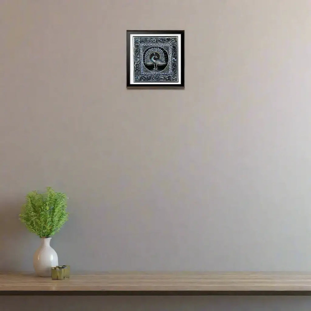 The Moonlit Peacock – Elegance in Shades of Silver and Blue Paintings