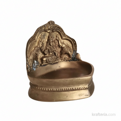 Brass Gajalakshmi Table Diya | Traditional Goddess Lakshmi Oil Lamp for Prosperity Brass Artwork