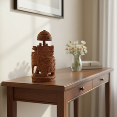 Wooden Carved Ambari Elephant With Umbrella