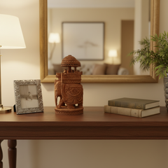 Wooden Carved Ambari Elephant With Umbrella