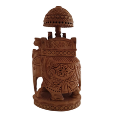 Wooden Carved Ambari Elephant With Umbrella