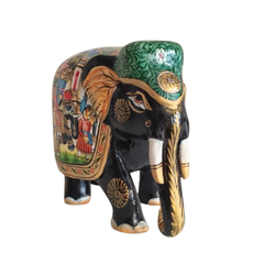 Black Painted Wooden Mughal Elephants – Elegant Decorative Figurines