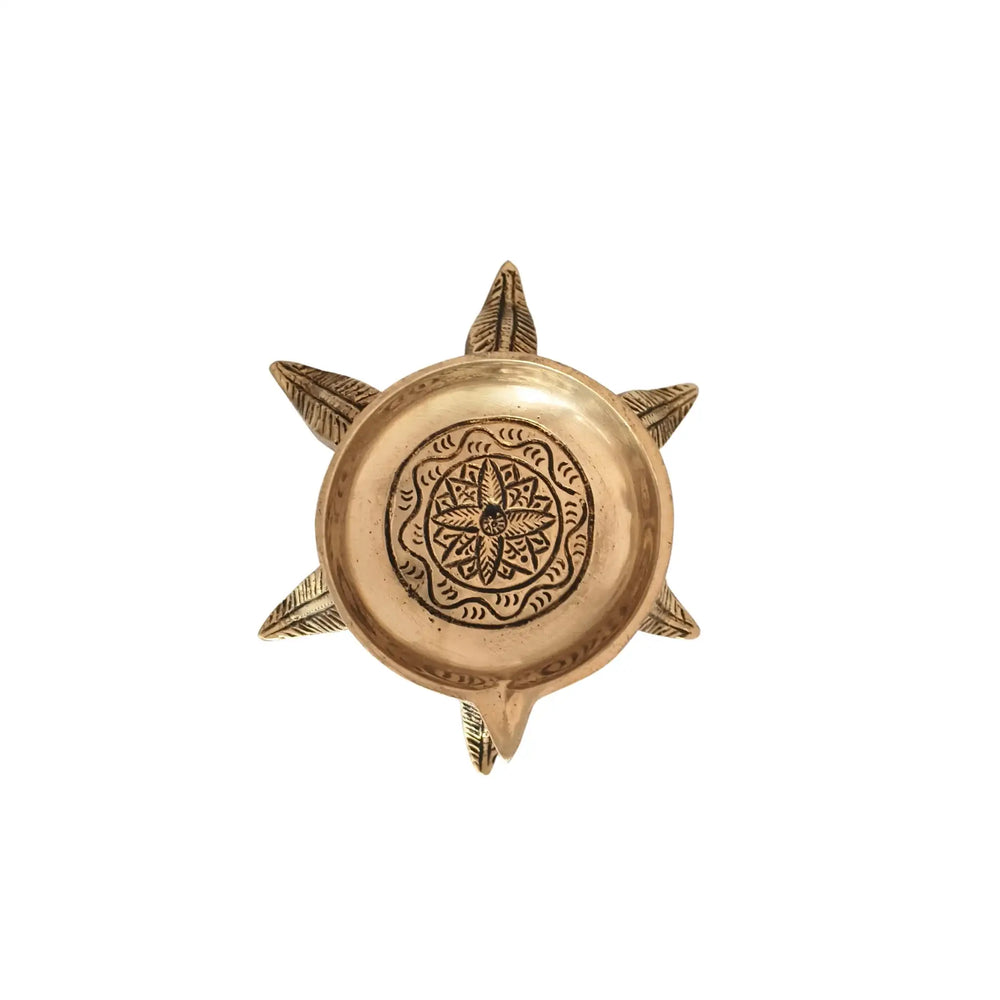 Elegant Brass Diya Stand Leaf-Foot Brass Ware