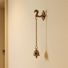 Handcrafted Antique Finish Hanging Brass Temple Bell with Chain and Hook Brass Ware
