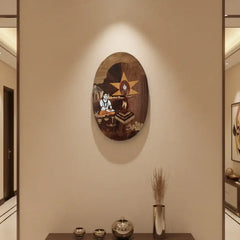 Yagna Ritual by Muni Encased in Rosewood Oval Inlay Frame Inlay Art