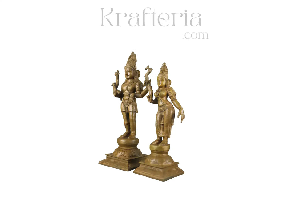Panchaloha Parvathi & Shiva Idol Antique Finish Karthick's metal art