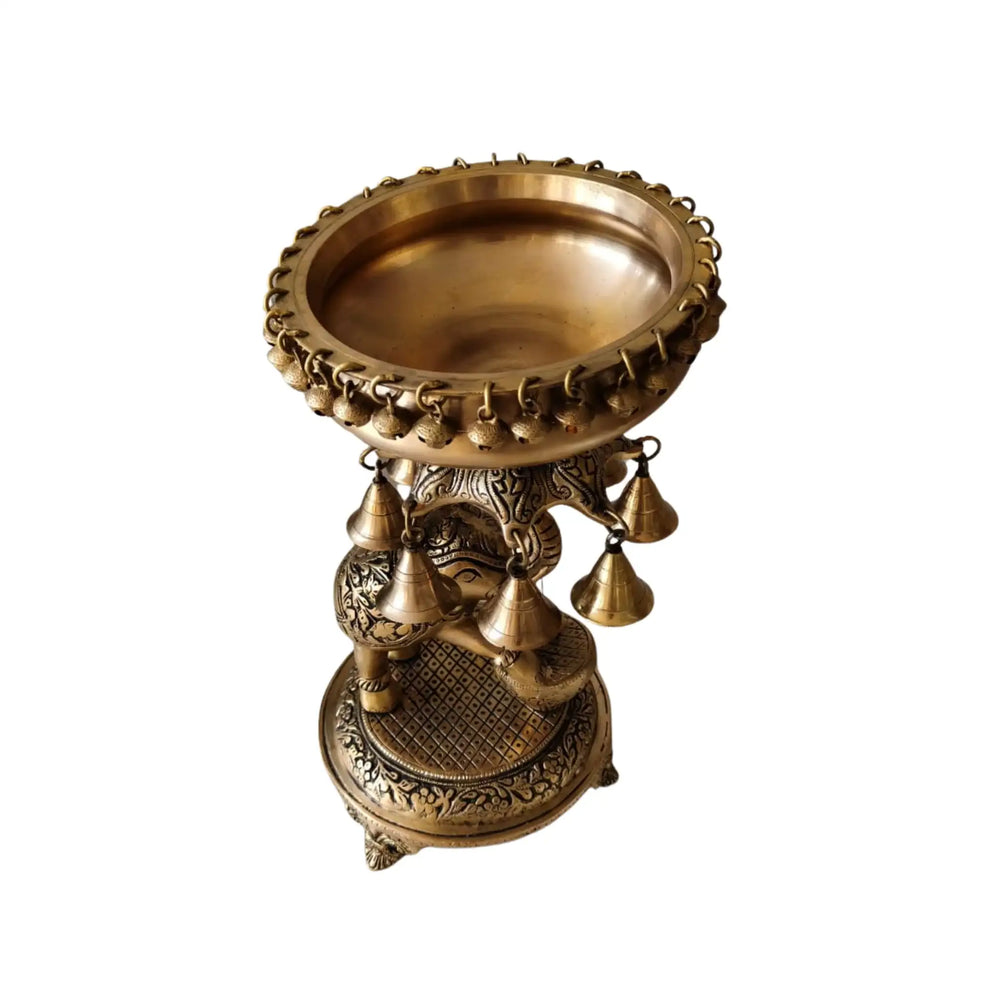 Brass Elephant Urli with Bells - Traditional Indian Decorative Bowl Brass Ware
