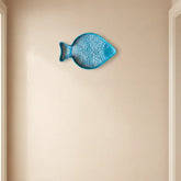 Hand-Painted Blue Pottery Fish Wall Decor | Nautical Quartz Art Pottery