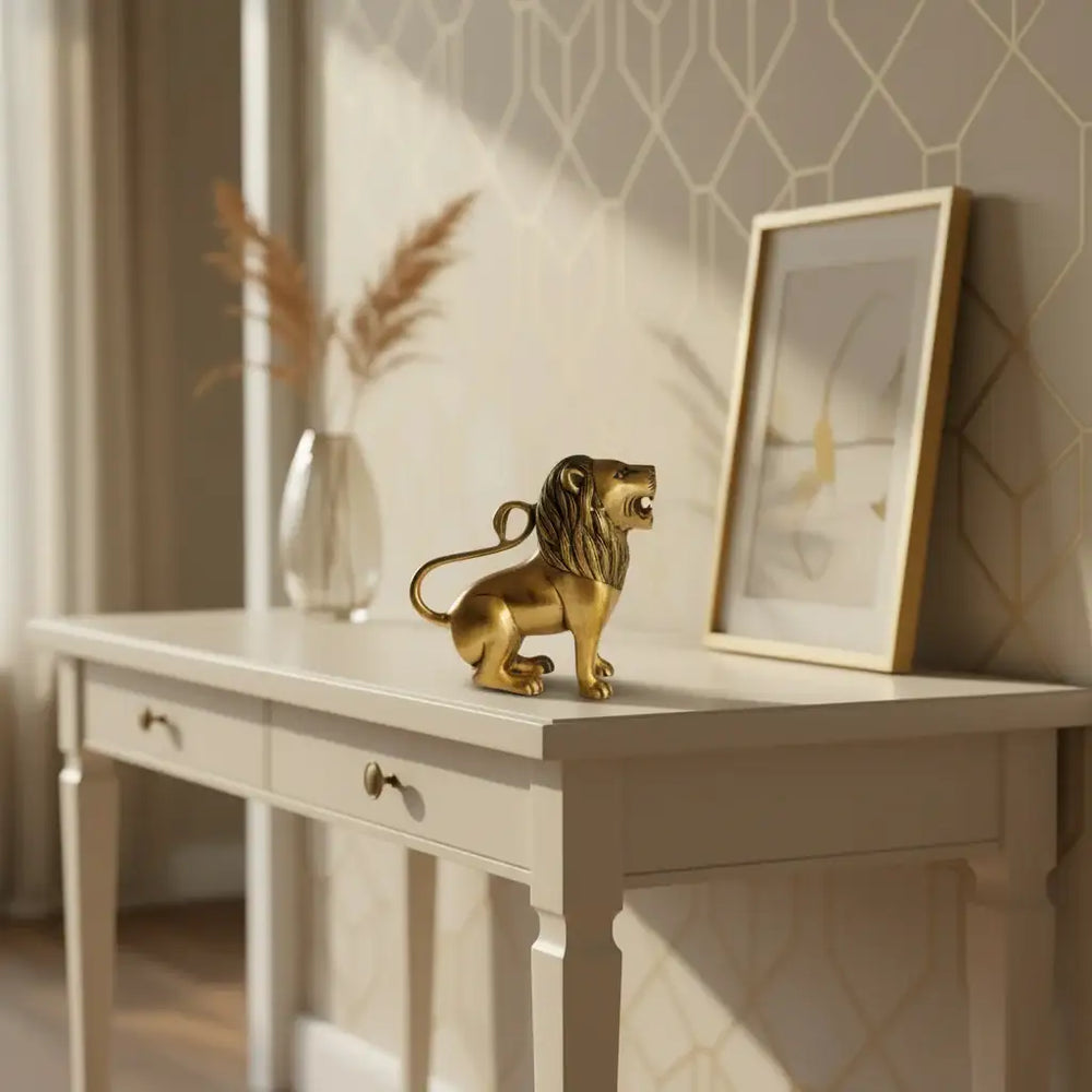 Regal Brass Lion Statue - Majestic Animal Figurine for Home Decor Brass Ware