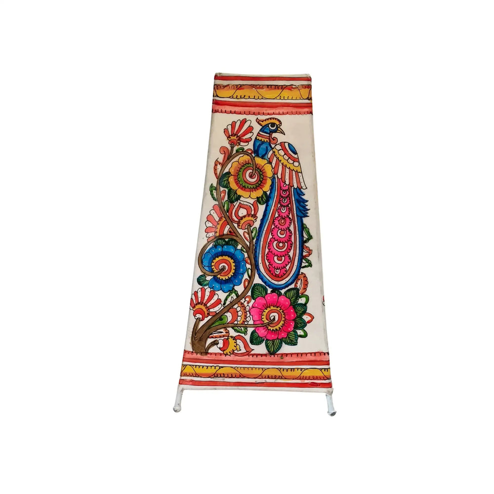 Hand-Painted Leather Lamp with Peacock and Floral Design Leather Paintings