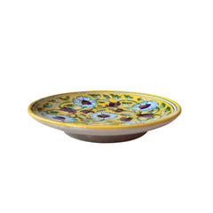 Artisan Blue Pottery Floral Quartz Wall Plate | Yellow Quartz Decor Pottery