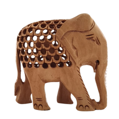 Wooden Elephant with Jali Work | Handmade Indian Craft Sculpture