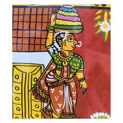 Hand-Painted Woman with Bathukamma Cheriyal Portrait Cheriyala Painting - walldecore