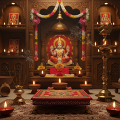 Hand-Painted Wooden Pooja Stool (Chowki) with Traditional Design