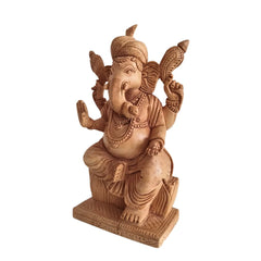 Hand-Carved Wooden Lord Ganesha Statue for Prosperity & Wisdom Wood Decorative