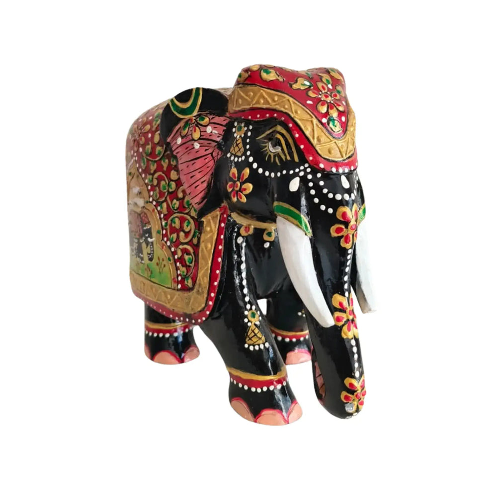 Hand-Painted Wooden Elephant with Floral Design – Artistic Home Decor maruthi handicrafts