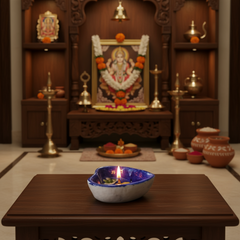 Heart-Shaped Blue Pottery Diya | Floral Oil Lamp