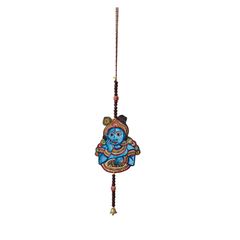 Hand-Painted Lord Krishna Leather Wall Hanging