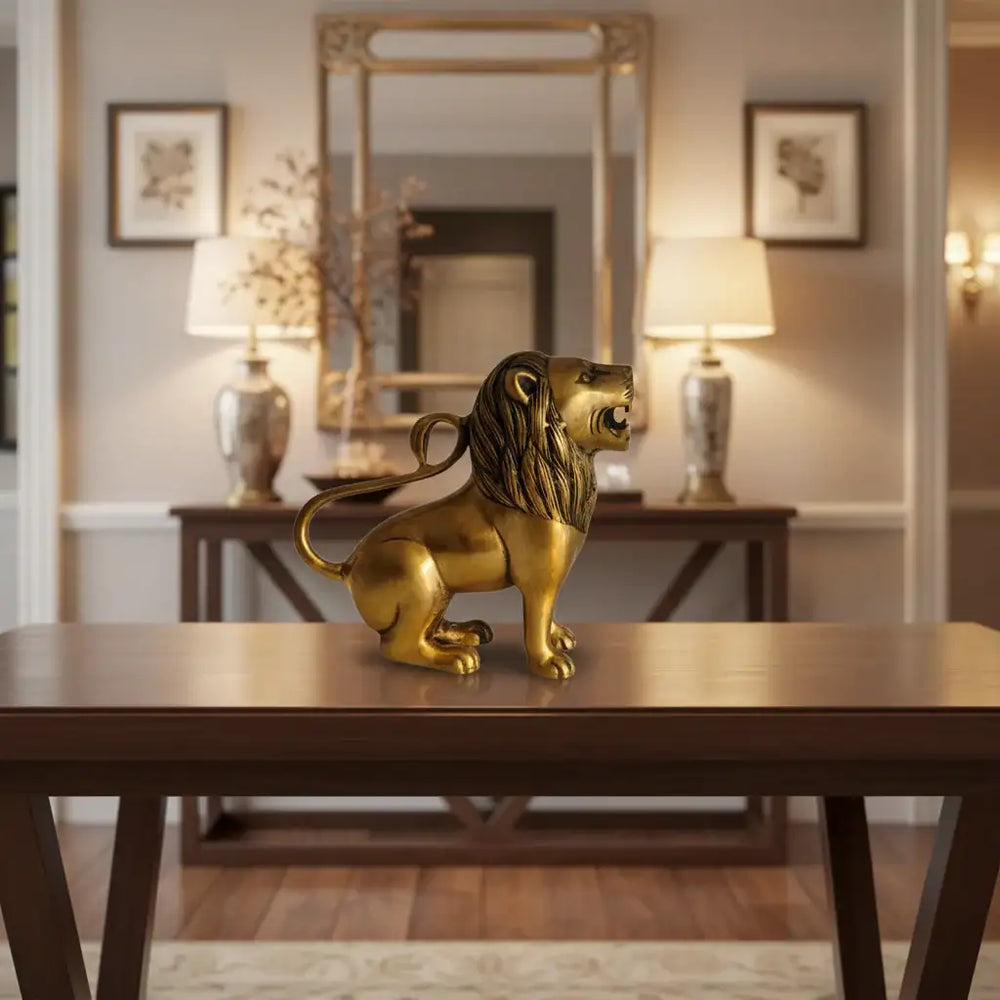 Regal Brass Lion Statue - Majestic Animal Figurine for Home Decor Brass Ware