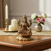 Brass Idol of Goddess Lakshmi Seated on Lotus – Ashtalakshmi Form for Prosperity Brass Ware