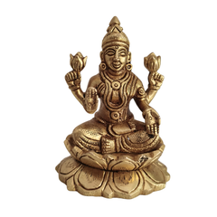 Brass Idol of Goddess Lakshmi Seated on Lotus – Ashtalakshmi Form for Prosperity