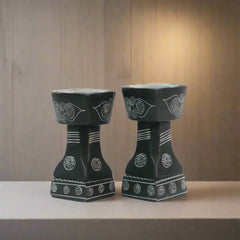 Traditional Soft Stone Diya Pair – Temple & Festival Decor belur shanker