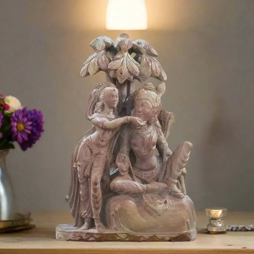 Radha Krishna Sculpture Under the Tree – Eternal Love in Nature Soft Stone