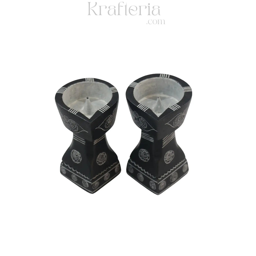 Traditional Soft Stone Diya Pair – Temple & Festival Decor belur shanker