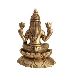 Brass Idol of Goddess Lakshmi Seated on Lotus – Ashtalakshmi Form for Prosperity