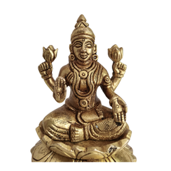 Brass Idol of Goddess Lakshmi Seated on Lotus – Ashtalakshmi Form for Prosperity