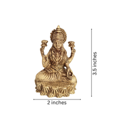 Brass Idol of Goddess Lakshmi Seated on Lotus - Four-Armed Deity