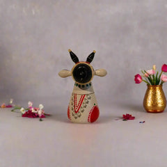 Stylized Etikoppaka Lacquer Nandi/Bull - White and Red Etikoppaka Lacquerware