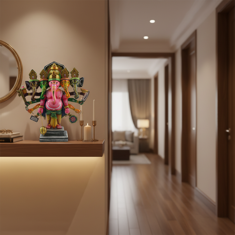 Handcrafted Panchamukhi Ganesha – Auspicious Idol for Pooja & Gifting Wooden Lacquerware