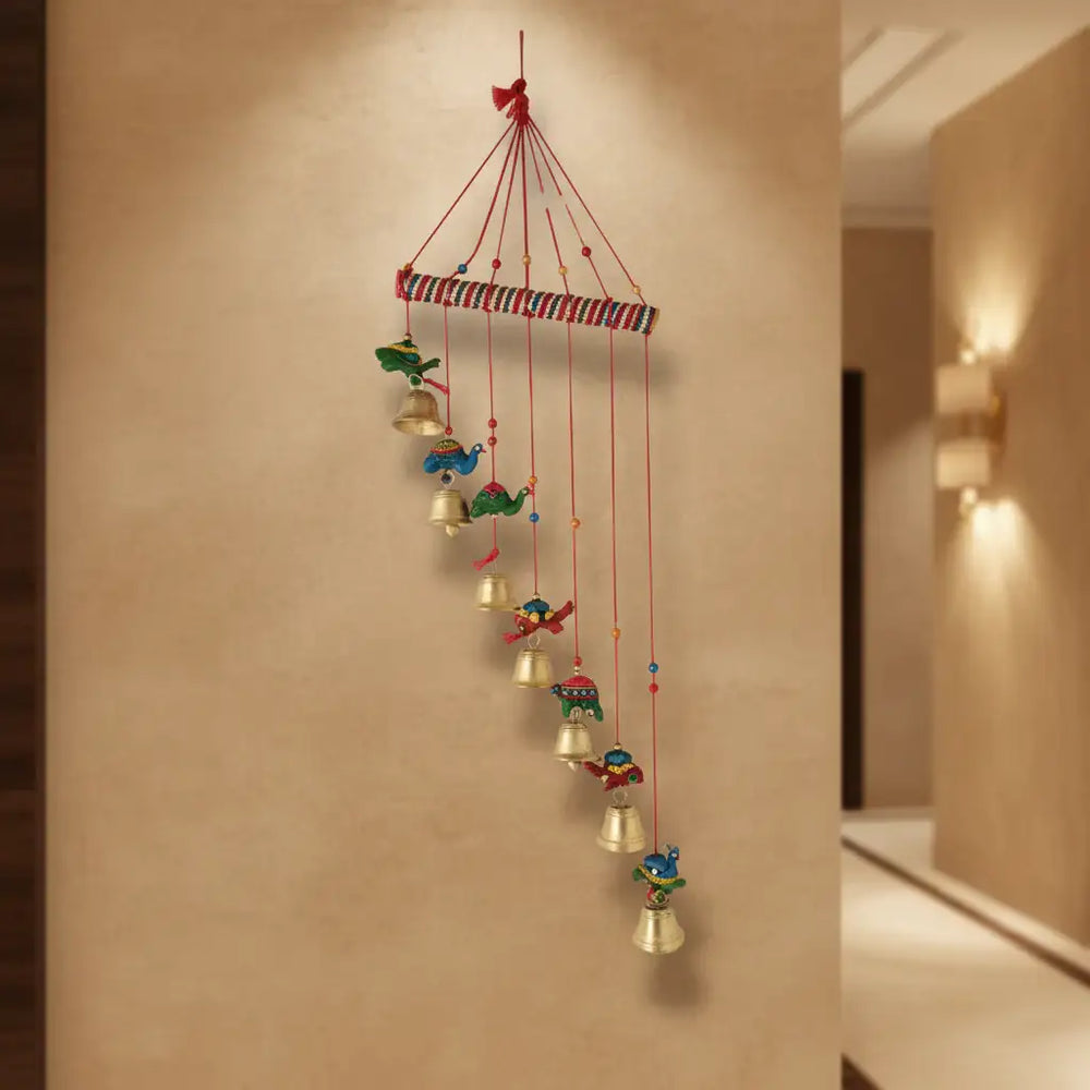 Auspicious Indian folk art turtle wall hanging with hand-painted colorful patterns symbolizing prosperity and longevity